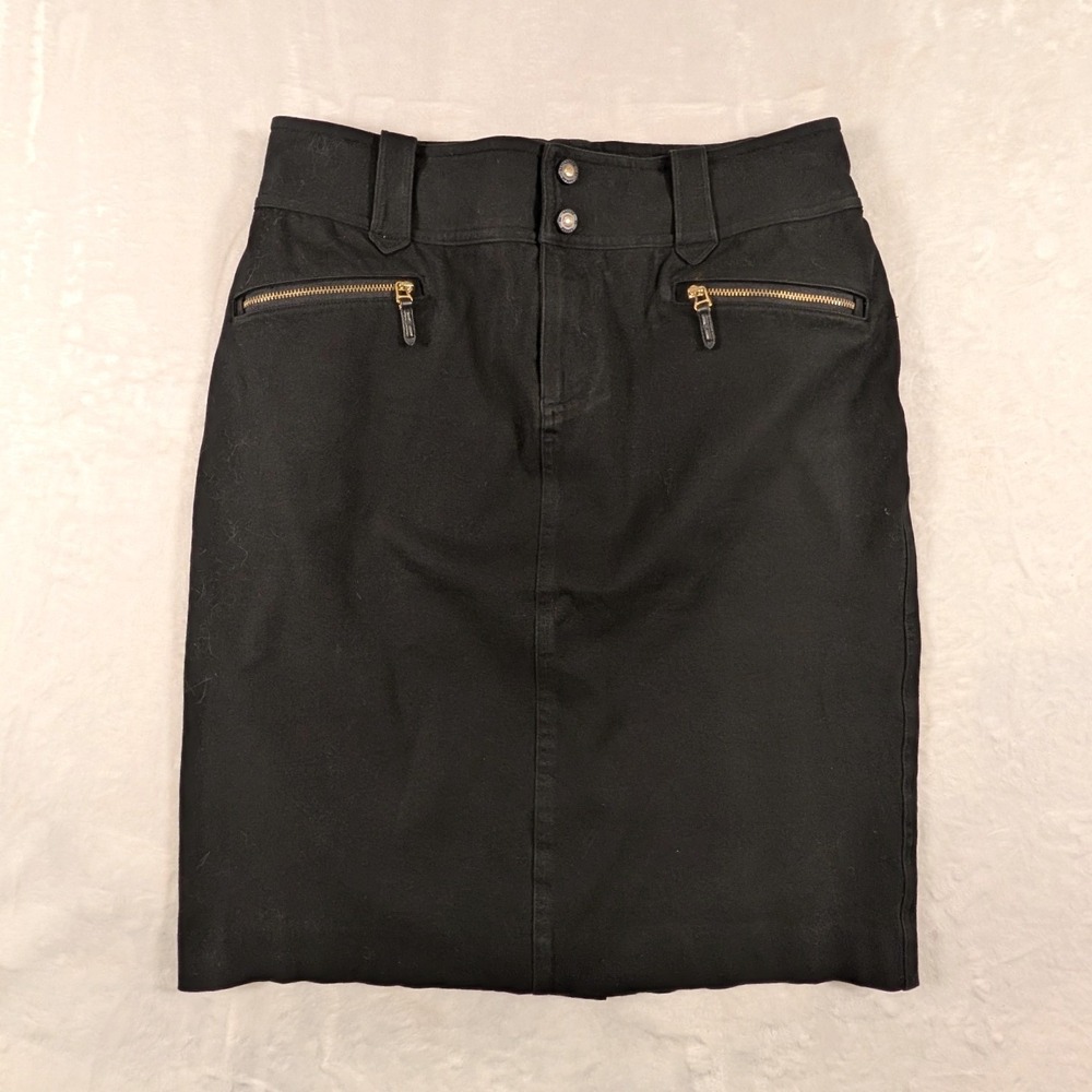 Lauren Ralph Lauren Black Cotton Blend Zip Pocket Pencil Skirt 6 Twill Work